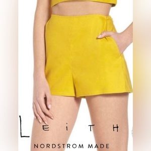 Leith by Nordstrom Yellow Tea High Waist Linen Blend Shorts